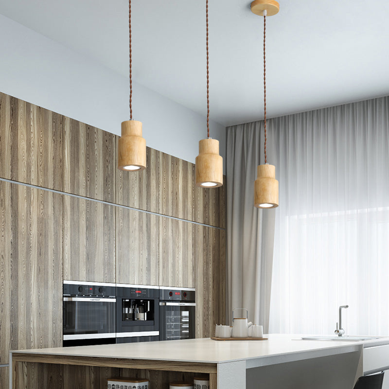 Geometric Shaped Ceiling Pendant Simple Wooden LED Kitchen Suspension Light in Beige Wood A Clearhalo 'Ceiling Lights' 'Modern Pendants' 'Modern' 'Pendant Lights' 'Pendants' Lighting' 2038761