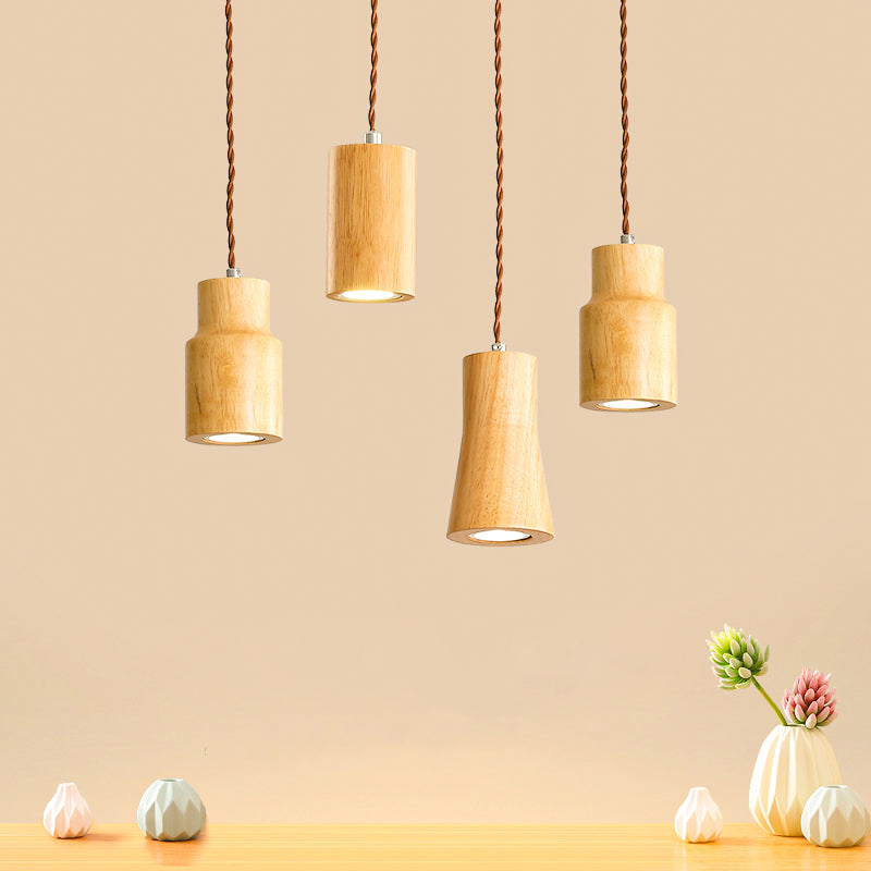 Geometric Shaped Ceiling Pendant Simple Wooden LED Kitchen Suspension Light in Beige Clearhalo 'Ceiling Lights' 'Modern Pendants' 'Modern' 'Pendant Lights' 'Pendants' Lighting' 2038762