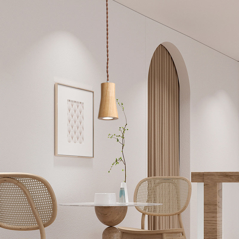 Geometric Shaped Ceiling Pendant Simple Wooden LED Kitchen Suspension Light in Beige Wood B Clearhalo 'Ceiling Lights' 'Modern Pendants' 'Modern' 'Pendant Lights' 'Pendants' Lighting' 2038764