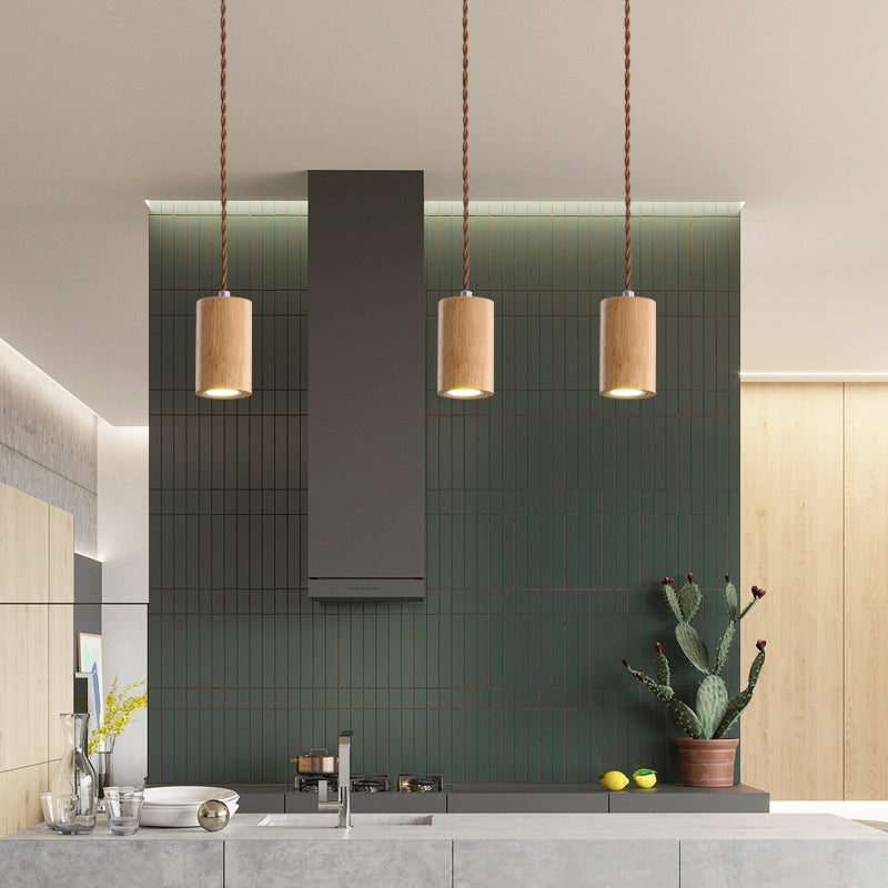 Geometric Shaped Ceiling Pendant Simple Wooden LED Kitchen Suspension Light in Beige Wood C Clearhalo 'Ceiling Lights' 'Modern Pendants' 'Modern' 'Pendant Lights' 'Pendants' Lighting' 2038766