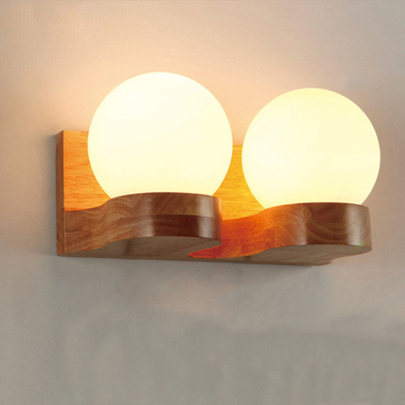 Modern Sphere Shade Sconce Light Fixture Cream Glass LED Living Room Wall Lighting in Wood Clearhalo 'Modern wall lights' 'Modern' 'Wall Lamps & Sconces' 'Wall Lights' Lighting' 2038783