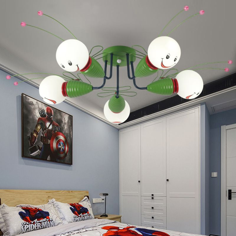 Lovely Green Semi Flush Mount Light Bee Metal Ceiling Lamp for Corridor Bedroom 5 Green Clearhalo 'Ceiling Lights' 'Close To Ceiling Lights' 'Close to ceiling' 'Semi-flushmount' Lighting' 203881