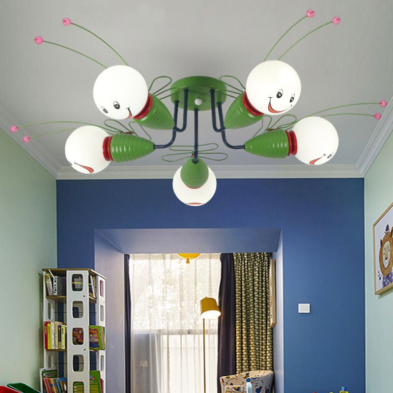 Lovely Green Semi Flush Mount Light Bee Metal Ceiling Lamp for Corridor Bedroom Clearhalo 'Ceiling Lights' 'Close To Ceiling Lights' 'Close to ceiling' 'Semi-flushmount' Lighting' 203882