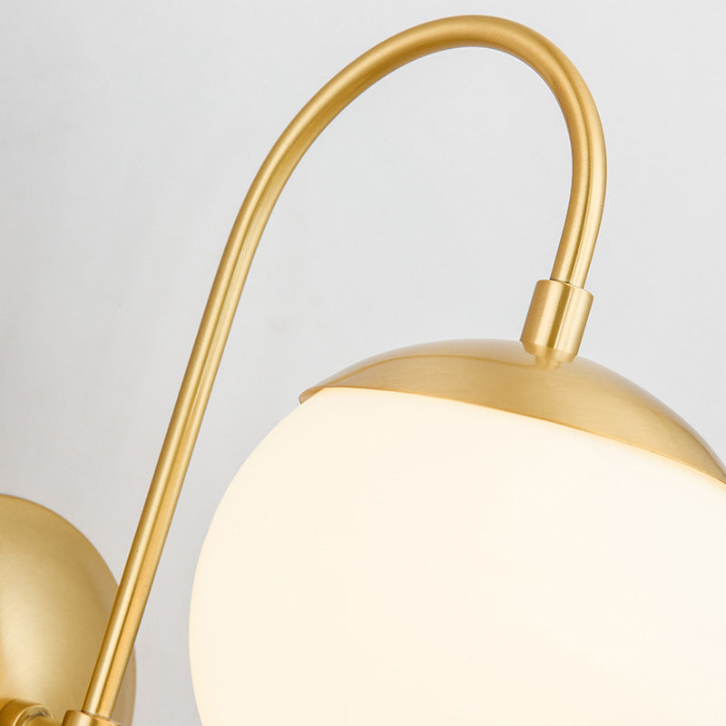 Gold Round Wall Lamp Sconce Modernist 1 Light Opal Glass Wall Montreal Lighting with Gooseneck Arm Clearhalo 'Cast Iron' 'Glass' 'Industrial' 'Modern wall lights' 'Modern' 'Tiffany' 'Traditional wall lights' 'Wall Lamps & Sconces' 'Wall Lights' Lighting' 2038844