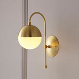 Gold Round Wall Lamp Sconce Modernist 1 Light Opal Glass Wall Montreal Lighting with Gooseneck Arm Gold A Clearhalo 'Cast Iron' 'Glass' 'Industrial' 'Modern wall lights' 'Modern' 'Tiffany' 'Traditional wall lights' 'Wall Lamps & Sconces' 'Wall Lights' Lighting' 2038847