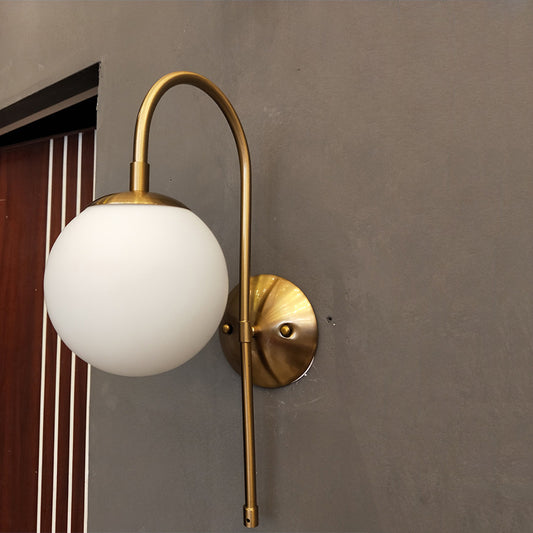 Nordic 1-Head Wall Sconce Gold Sphere Wall Mount Lamp with Milky Glass Shade for Living Room Gold Clearhalo 'Cast Iron' 'Glass' 'Industrial' 'Modern wall lights' 'Modern' 'Tiffany' 'Traditional wall lights' 'Wall Lamps & Sconces' 'Wall Lights' Lighting' 2038848