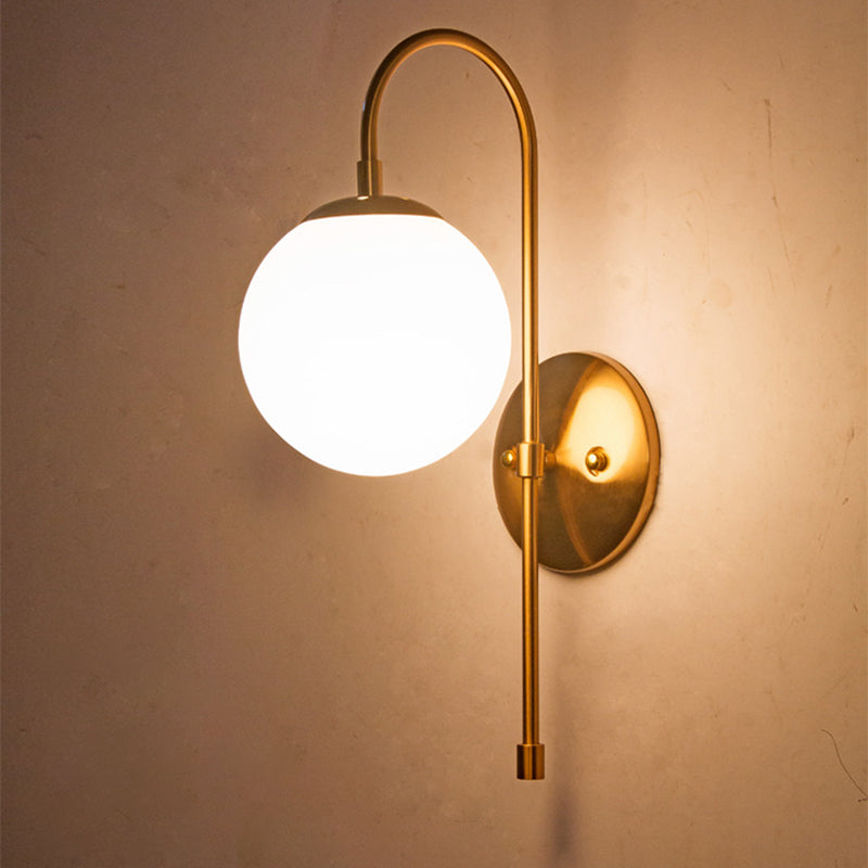 Nordic 1-Head Wall Sconce Gold Sphere Wall Mount Lamp with Milky Glass Shade for Living Room Clearhalo 'Cast Iron' 'Glass' 'Industrial' 'Modern wall lights' 'Modern' 'Tiffany' 'Traditional wall lights' 'Wall Lamps & Sconces' 'Wall Lights' Lighting' 2038853