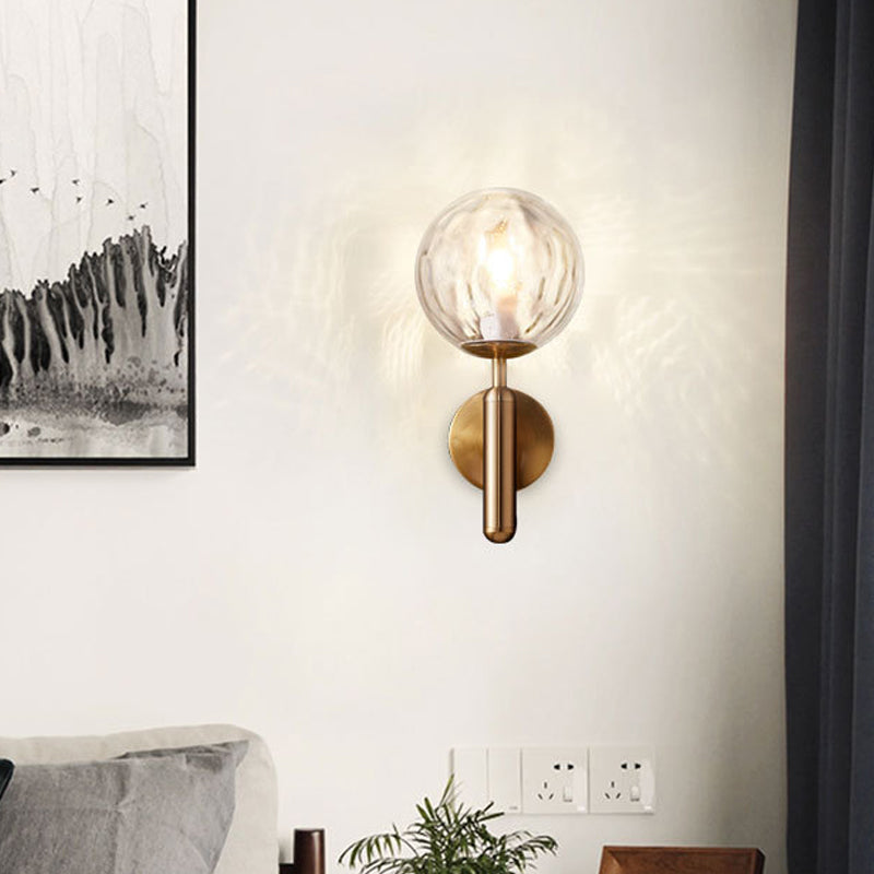 Minimalist Globe Wall Mount Light Fixture Glass 1-Head Bedroom Wall Lighting Ideas Gold Clear Clearhalo 'Cast Iron' 'Glass' 'Industrial' 'Modern wall lights' 'Modern' 'Tiffany' 'Traditional wall lights' 'Wall Lamps & Sconces' 'Wall Lights' Lighting' 2038861