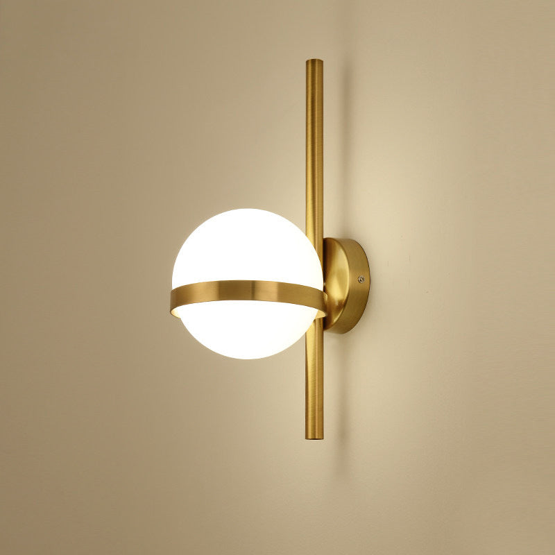 Opal Glass Orb Wall Mounted Lighting Modern 1-Bulb Wall Sconce Lamp for Living Room Gold Clearhalo 'Cast Iron' 'Glass' 'Industrial' 'Modern wall lights' 'Modern' 'Tiffany' 'Traditional wall lights' 'Wall Lamps & Sconces' 'Wall Lights' Lighting' 2038882