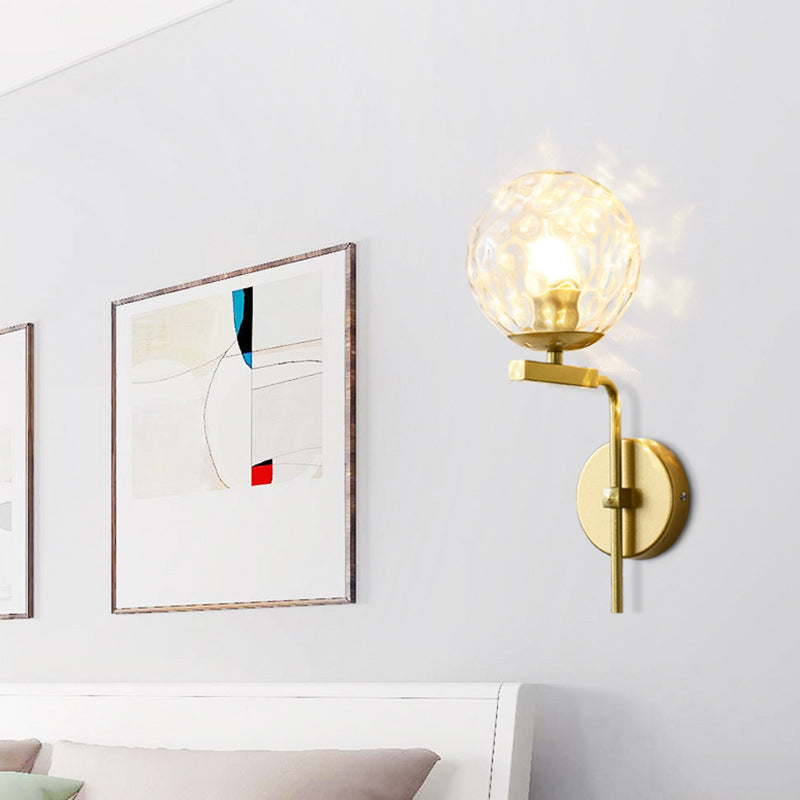 Spherical Glass Sconce Light Contemporary 1-Bulb Wall Mount Lighting for Bedroom Gold Clear Clearhalo 'Cast Iron' 'Glass' 'Industrial' 'Modern wall lights' 'Modern' 'Tiffany' 'Traditional wall lights' 'Wall Lamps & Sconces' 'Wall Lights' Lighting' 2038904