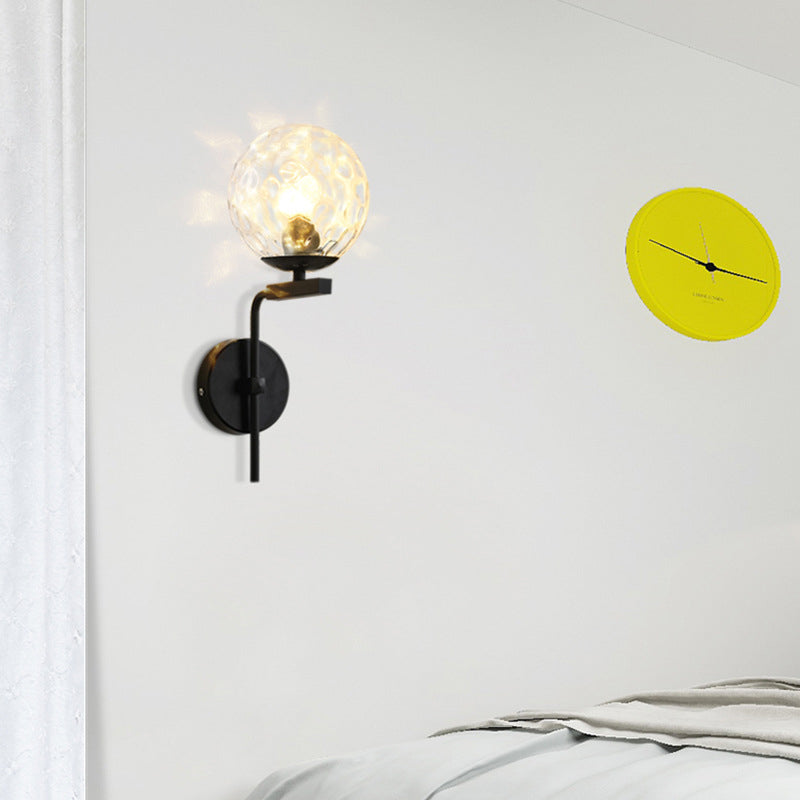 Spherical Glass Sconce Light Contemporary 1-Bulb Wall Mount Lighting for Bedroom Black Clear Clearhalo 'Cast Iron' 'Glass' 'Industrial' 'Modern wall lights' 'Modern' 'Tiffany' 'Traditional wall lights' 'Wall Lamps & Sconces' 'Wall Lights' Lighting' 2038911