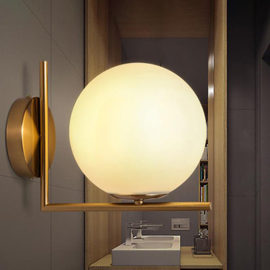 Globe Shade Wall Light Sconce Modernist Opal Glass 1-Light Gold Wall Lighting for Washroom Gold B Clearhalo 'Cast Iron' 'Glass' 'Industrial' 'Modern wall lights' 'Modern' 'Tiffany' 'Traditional wall lights' 'Wall Lamps & Sconces' 'Wall Lights' Lighting' 2038924