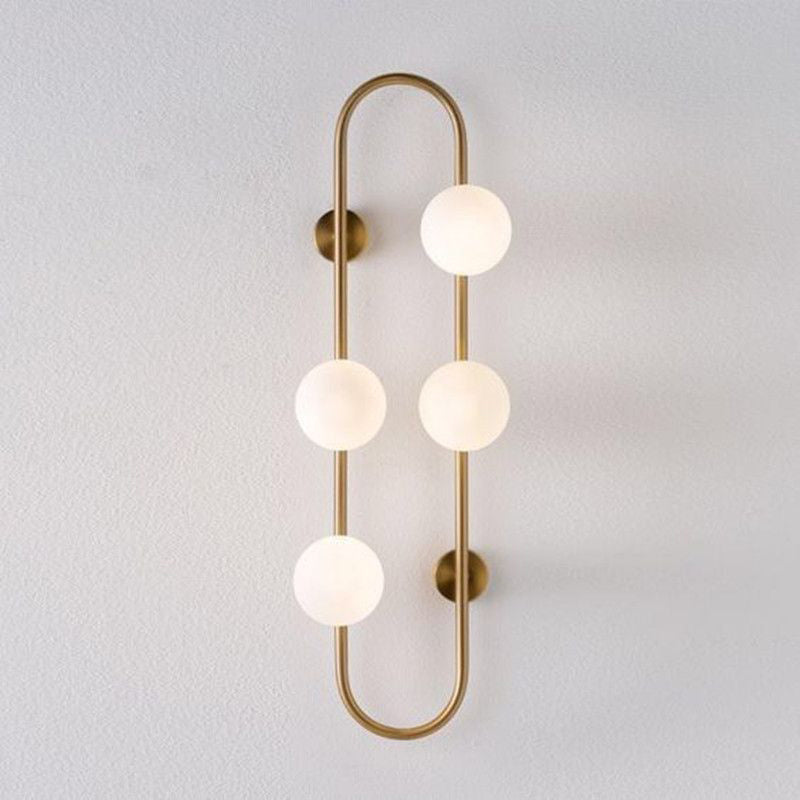 Gold Oblong Sconce Modernity 4 Heads Metal Wall Light Fixture with Orb Milky Glass Shade Clearhalo 'Cast Iron' 'Glass' 'Industrial' 'Modern wall lights' 'Modern' 'Tiffany' 'Traditional wall lights' 'Wall Lamps & Sconces' 'Wall Lights' Lighting' 2038927