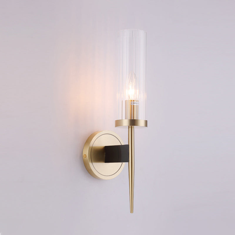 Simple Cylinder Wall Lamp Clear Fluted Glass Wall Mount Light Fixture in Gold Clearhalo 'Cast Iron' 'Glass' 'Industrial' 'Modern wall lights' 'Modern' 'Tiffany' 'Traditional wall lights' 'Wall Lamps & Sconces' 'Wall Lights' Lighting' 2038940