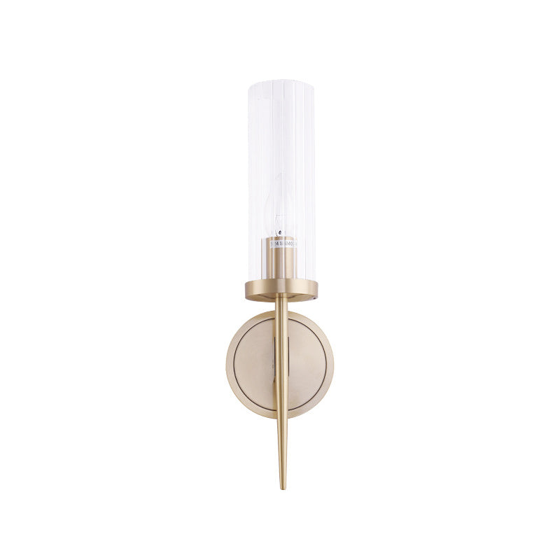 Simple Cylinder Wall Lamp Clear Fluted Glass Wall Mount Light Fixture in Gold Clearhalo 'Cast Iron' 'Glass' 'Industrial' 'Modern wall lights' 'Modern' 'Tiffany' 'Traditional wall lights' 'Wall Lamps & Sconces' 'Wall Lights' Lighting' 2038941