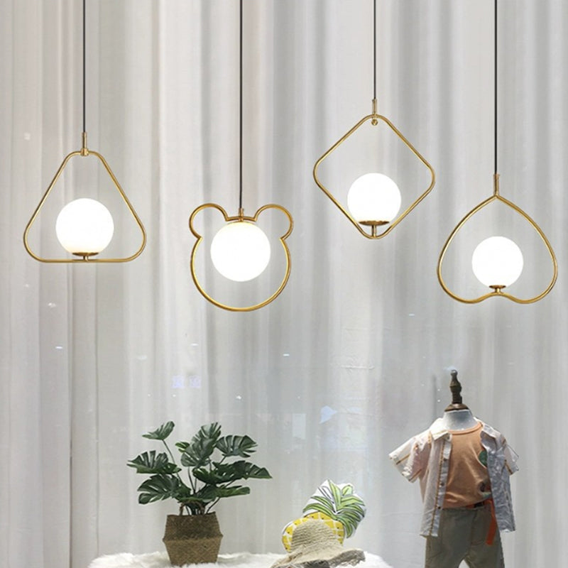 Orb Ceiling Pendant Minimalist Milky Glass 1 Head Gold Pendulum Light with Metal Frame Clearhalo 'Ceiling Lights' 'Glass shade' 'Glass' 'Modern Pendants' 'Modern' 'Pendant Lights' 'Pendants' Lighting' 2038997