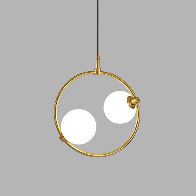 Orb Ceiling Pendant Minimalist Milky Glass 1 Head Gold Pendulum Light with Metal Frame Clearhalo 'Ceiling Lights' 'Glass shade' 'Glass' 'Modern Pendants' 'Modern' 'Pendant Lights' 'Pendants' Lighting' 2038998