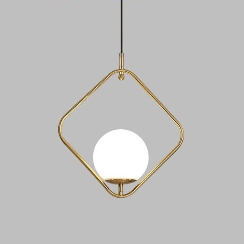 Orb Ceiling Pendant Minimalist Milky Glass 1 Head Gold Pendulum Light with Metal Frame Gold A Clearhalo 'Ceiling Lights' 'Glass shade' 'Glass' 'Modern Pendants' 'Modern' 'Pendant Lights' 'Pendants' Lighting' 2039001