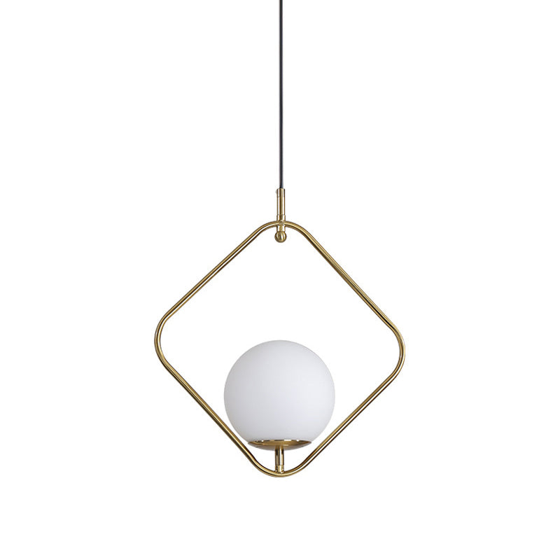 Orb Ceiling Pendant Minimalist Milky Glass 1 Head Gold Pendulum Light with Metal Frame Clearhalo 'Ceiling Lights' 'Glass shade' 'Glass' 'Modern Pendants' 'Modern' 'Pendant Lights' 'Pendants' Lighting' 2039002