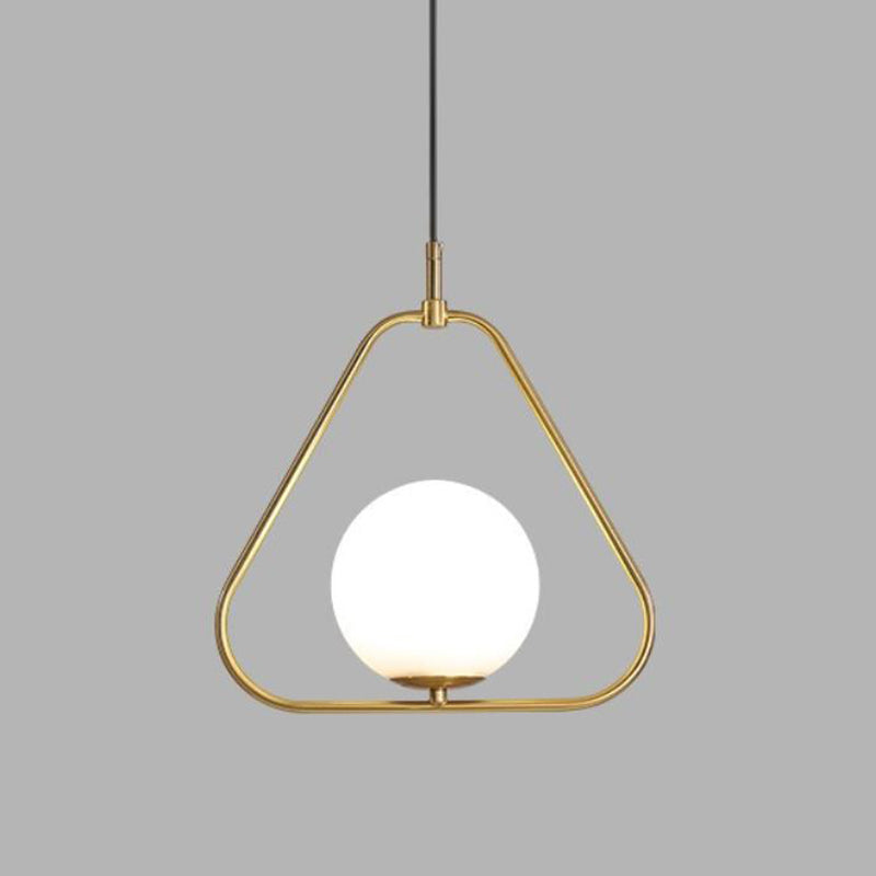 Orb Ceiling Pendant Minimalist Milky Glass 1 Head Gold Pendulum Light with Metal Frame Gold B Clearhalo 'Ceiling Lights' 'Glass shade' 'Glass' 'Modern Pendants' 'Modern' 'Pendant Lights' 'Pendants' Lighting' 2039003