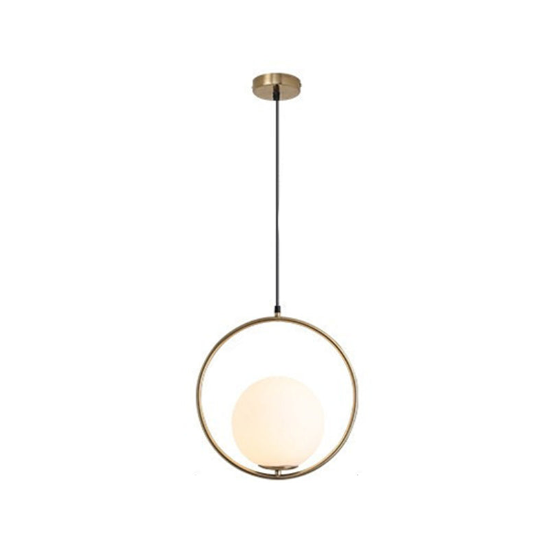 Gold Sphere Drop Lamp Contemporary 1 Bulb Cream Glass Hanging Ceiling Light for Bedroom Clearhalo 'Ceiling Lights' 'Glass shade' 'Glass' 'Modern Pendants' 'Modern' 'Pendant Lights' 'Pendants' Lighting' 2039009