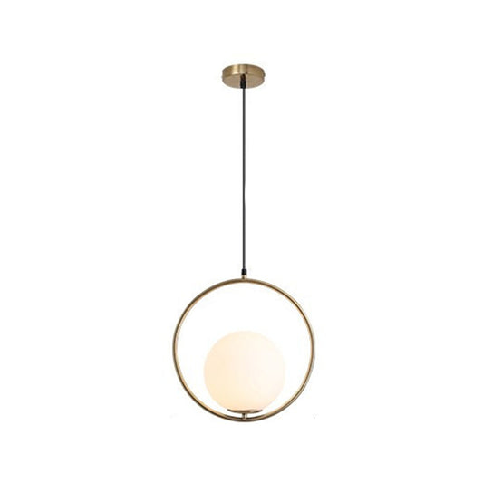 Gold Sphere Drop Lamp Contemporary 1 Bulb Cream Glass Hanging Ceiling Light for Bedroom Clearhalo 'Ceiling Lights' 'Glass shade' 'Glass' 'Modern Pendants' 'Modern' 'Pendant Lights' 'Pendants' Lighting' 2039009