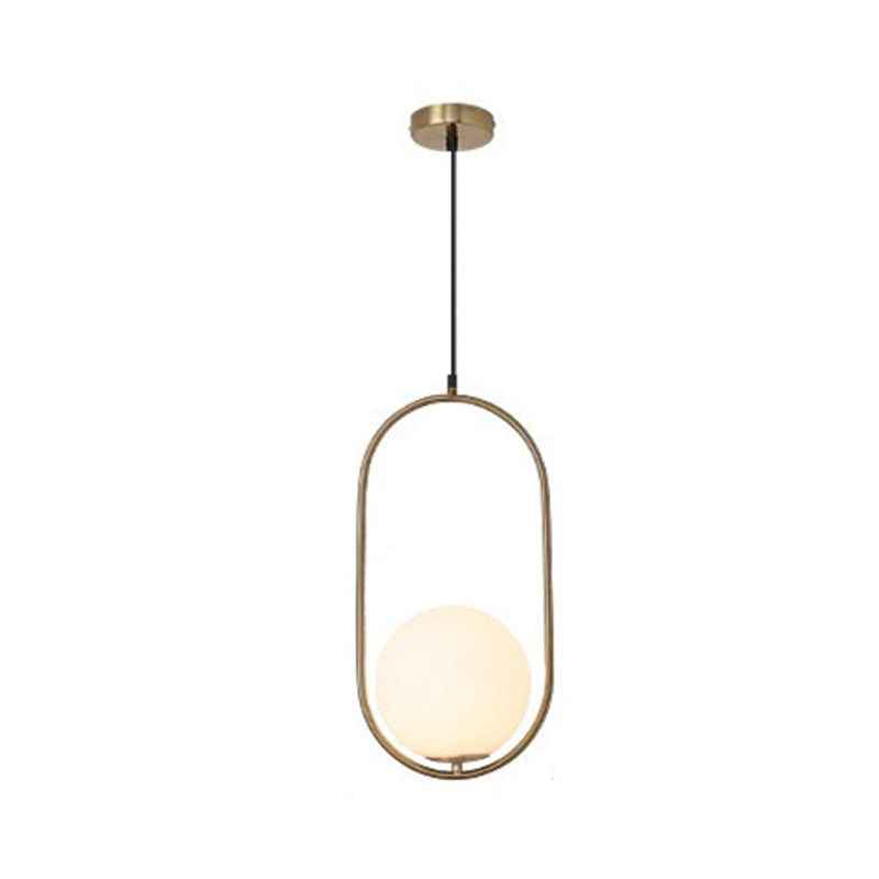 Gold Sphere Drop Lamp Contemporary 1 Bulb Cream Glass Hanging Ceiling Light for Bedroom Clearhalo 'Ceiling Lights' 'Glass shade' 'Glass' 'Modern Pendants' 'Modern' 'Pendant Lights' 'Pendants' Lighting' 2039011