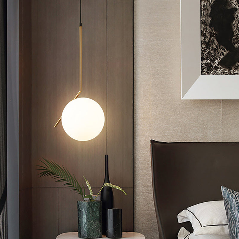 Gold Sphere Drop Lamp Contemporary 1 Bulb Cream Glass Hanging Ceiling Light for Bedroom Clearhalo 'Ceiling Lights' 'Glass shade' 'Glass' 'Modern Pendants' 'Modern' 'Pendant Lights' 'Pendants' Lighting' 2039013