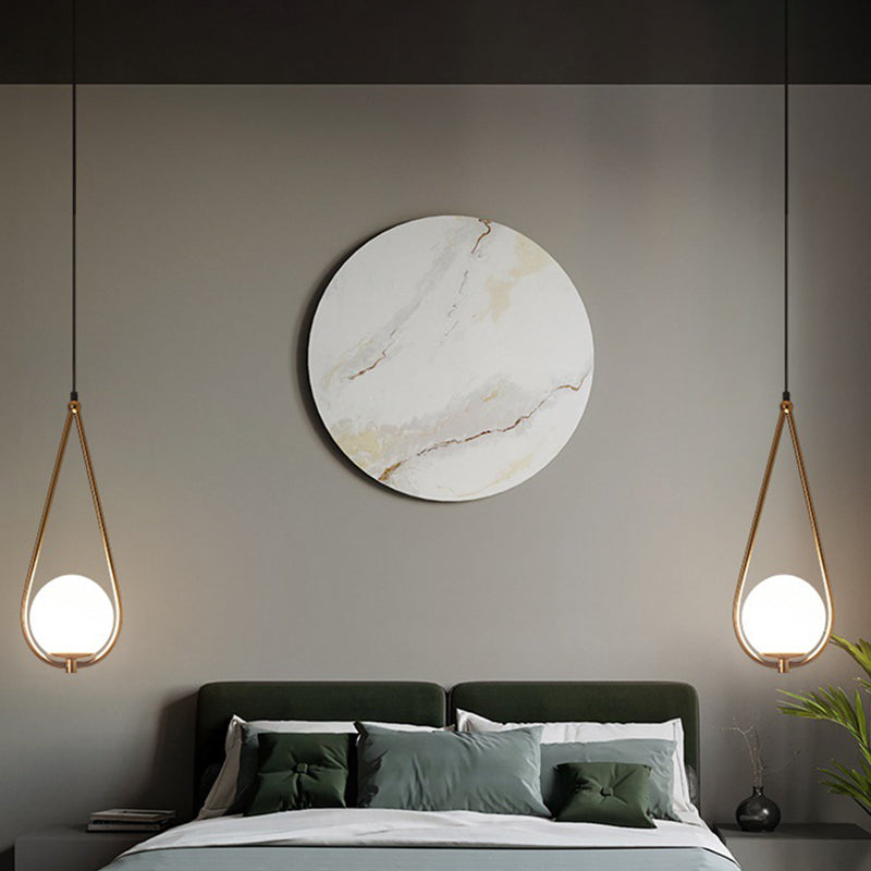 Gold Sphere Drop Lamp Contemporary 1 Bulb Cream Glass Hanging Ceiling Light for Bedroom Gold D Clearhalo 'Ceiling Lights' 'Glass shade' 'Glass' 'Modern Pendants' 'Modern' 'Pendant Lights' 'Pendants' Lighting' 2039015