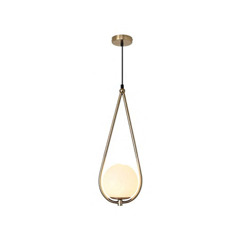 Gold Sphere Drop Lamp Contemporary 1 Bulb Cream Glass Hanging Ceiling Light for Bedroom Clearhalo 'Ceiling Lights' 'Glass shade' 'Glass' 'Modern Pendants' 'Modern' 'Pendant Lights' 'Pendants' Lighting' 2039016