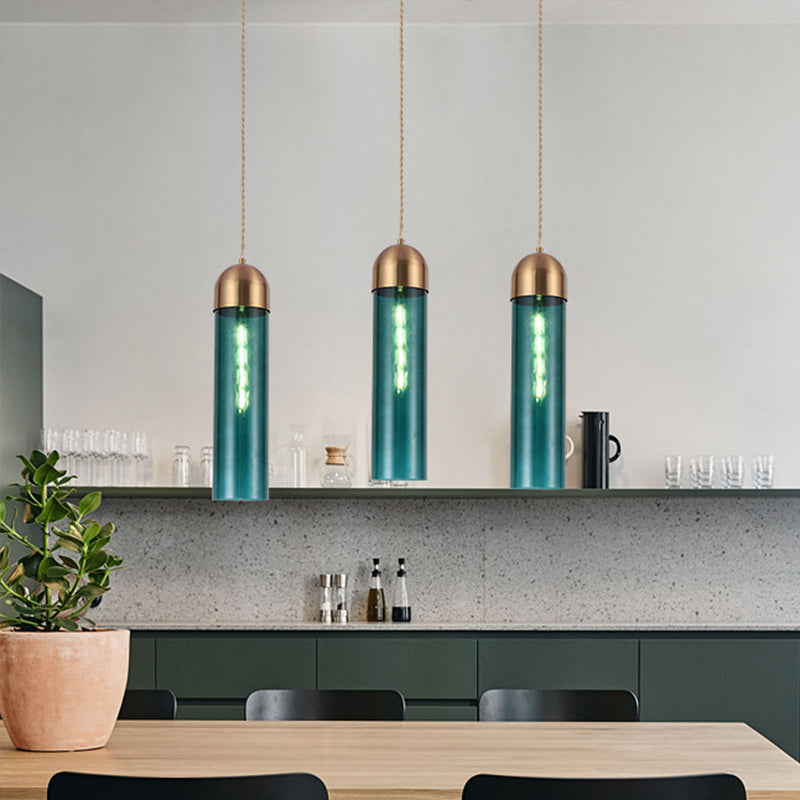 Modernity Tubular Hanging Pendant Light Glass 1-Light Dining Room Suspension Lamp Blue Clearhalo 'Ceiling Lights' 'Glass shade' 'Glass' 'Modern Pendants' 'Modern' 'Pendant Lights' 'Pendants' Lighting' 2039022