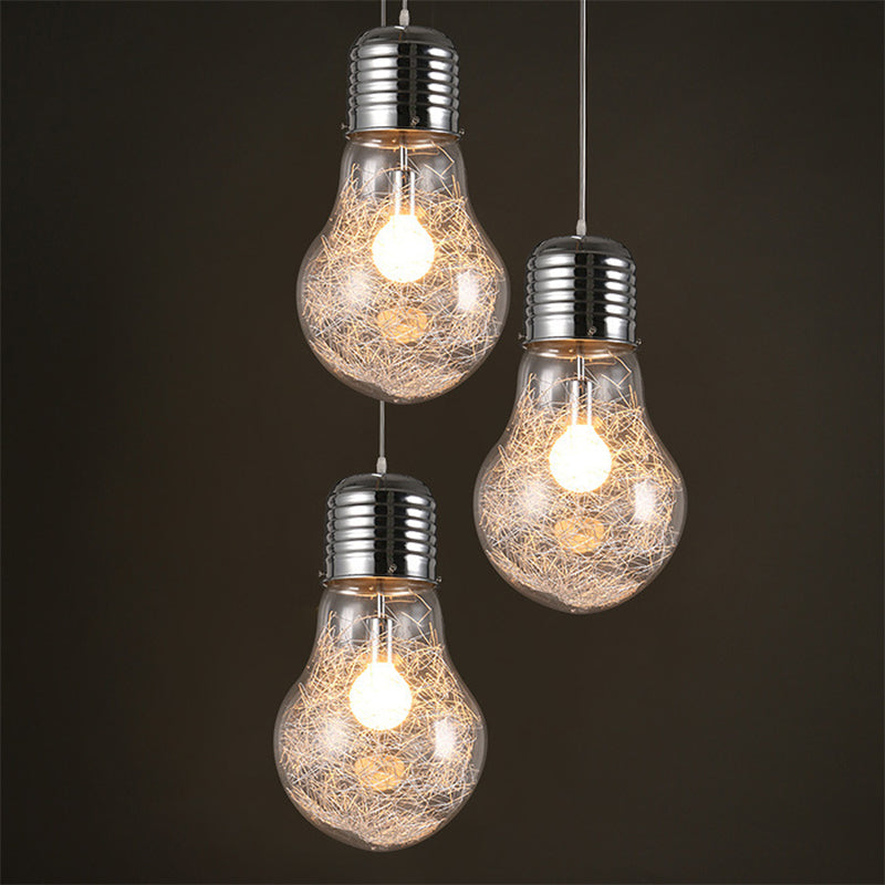 Clear Glass Bulb Shaped Pendant Lamp Simple 1 Light Suspension Light Fixture in Silver Clearhalo 'Ceiling Lights' 'Glass shade' 'Glass' 'Modern Pendants' 'Modern' 'Pendant Lights' 'Pendants' Lighting' 2039036