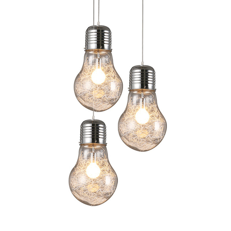 Clear Glass Bulb Shaped Pendant Lamp Simple 1 Light Suspension Light Fixture in Silver Clearhalo 'Ceiling Lights' 'Glass shade' 'Glass' 'Modern Pendants' 'Modern' 'Pendant Lights' 'Pendants' Lighting' 2039037