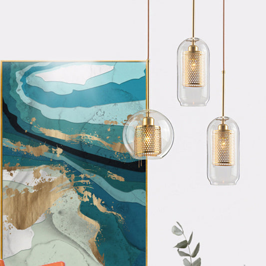 Cylinder Dining Room Pendant Lamp Metal 1-Light Contemporary Hanging Light Fixture with Outer Glass Shade Clearhalo 'Ceiling Lights' 'Glass shade' 'Glass' 'Modern Pendants' 'Modern' 'Pendant Lights' 'Pendants' Lighting' 2039052