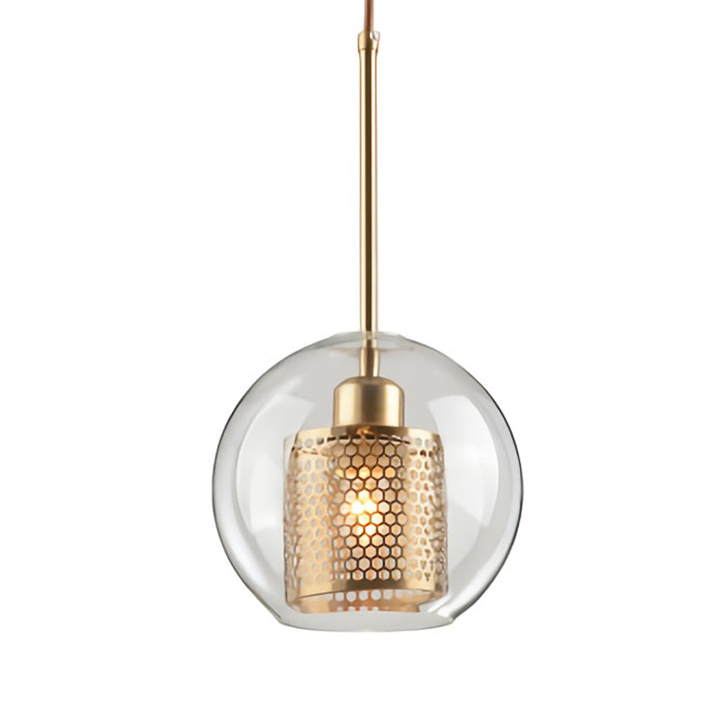 Cylinder Dining Room Pendant Lamp Metal 1-Light Contemporary Hanging Light Fixture with Outer Glass Shade Clearhalo 'Ceiling Lights' 'Glass shade' 'Glass' 'Modern Pendants' 'Modern' 'Pendant Lights' 'Pendants' Lighting' 2039055