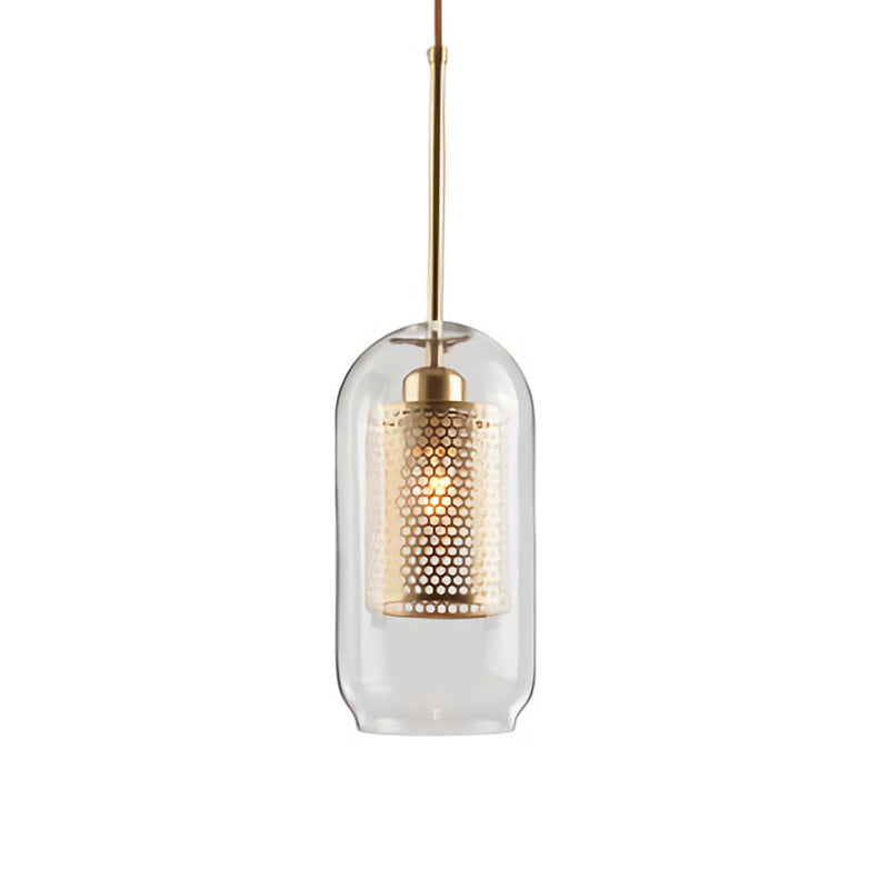 Cylinder Dining Room Pendant Lamp Metal 1-Light Contemporary Hanging Light Fixture with Outer Glass Shade Clearhalo 'Ceiling Lights' 'Glass shade' 'Glass' 'Modern Pendants' 'Modern' 'Pendant Lights' 'Pendants' Lighting' 2039057