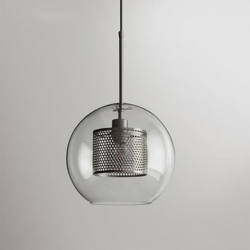 Cylinder Dining Room Pendant Lamp Metal 1-Light Contemporary Hanging Light Fixture with Outer Glass Shade Silver Globe Clearhalo 'Ceiling Lights' 'Glass shade' 'Glass' 'Modern Pendants' 'Modern' 'Pendant Lights' 'Pendants' Lighting' 2039058