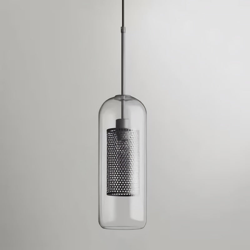 Cylinder Dining Room Pendant Lamp Metal 1-Light Contemporary Hanging Light Fixture with Outer Glass Shade Silver Tube Clearhalo 'Ceiling Lights' 'Glass shade' 'Glass' 'Modern Pendants' 'Modern' 'Pendant Lights' 'Pendants' Lighting' 2039059