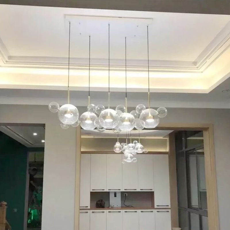 Brass Bubble Cluster Pendant Light Minimal 5 Heads Clear Glass Ceiling Suspension Lamp Brass Clearhalo 'Ceiling Lights' 'Glass shade' 'Glass' 'Island Lights' 'Modern Pendants' 'Modern' 'Pendant Lights' 'Pendants' Lighting' 2039067