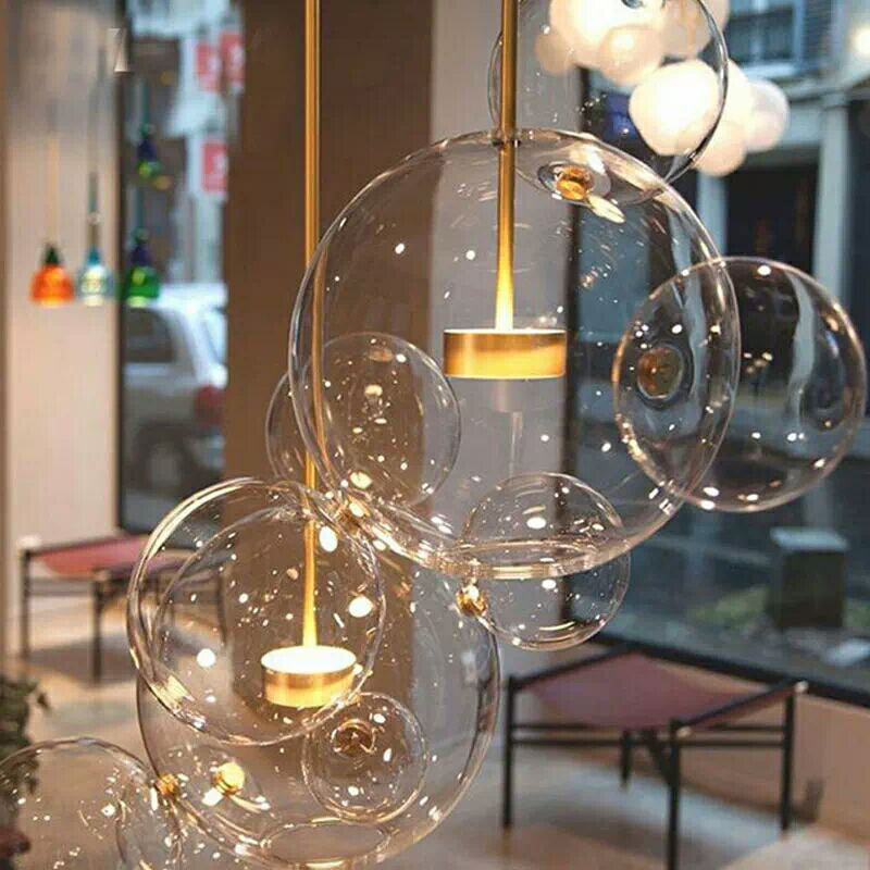 Brass Bubble Cluster Pendant Light Minimal 5 Heads Clear Glass Ceiling Suspension Lamp Clearhalo 'Ceiling Lights' 'Glass shade' 'Glass' 'Island Lights' 'Modern Pendants' 'Modern' 'Pendant Lights' 'Pendants' Lighting' 2039069