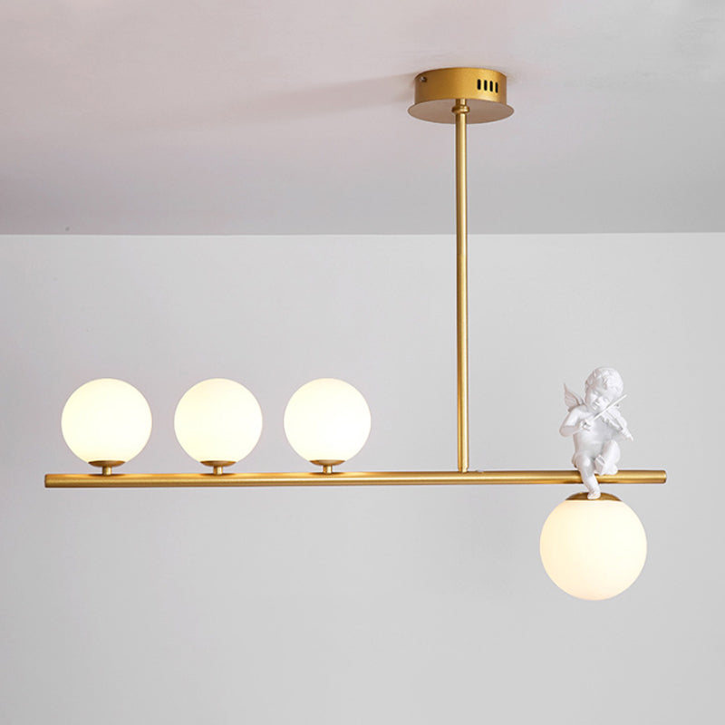 Nordic Island Light Fixture Global Angel Pendant Lighting with Opaline Glass Shade Clearhalo 'Ceiling Lights' 'Glass shade' 'Glass' 'Island Lights' Lighting' 2039074