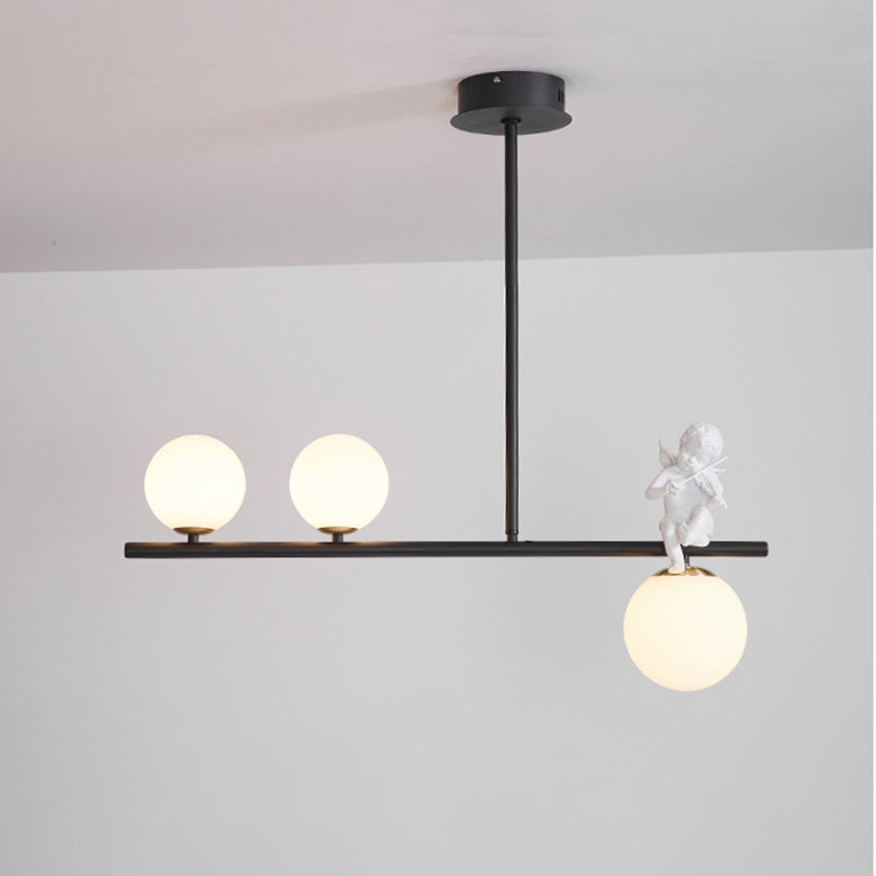 Nordic Island Light Fixture Global Angel Pendant Lighting with Opaline Glass Shade Clearhalo 'Ceiling Lights' 'Glass shade' 'Glass' 'Island Lights' Lighting' 2039081