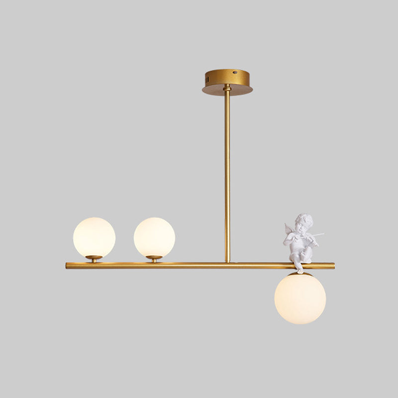 Nordic Island Light Fixture Global Angel Pendant Lighting with Opaline Glass Shade Clearhalo 'Ceiling Lights' 'Glass shade' 'Glass' 'Island Lights' Lighting' 2039085