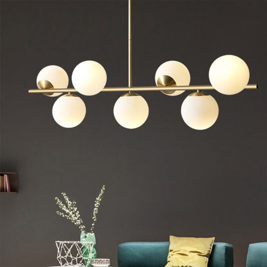 Sphere Island Lighting Contemporary White Glass 7-Light Living Room Pendant Lamp in Brass Brass Clearhalo 'Ceiling Lights' 'Glass shade' 'Glass' 'Island Lights' Lighting' 2039086