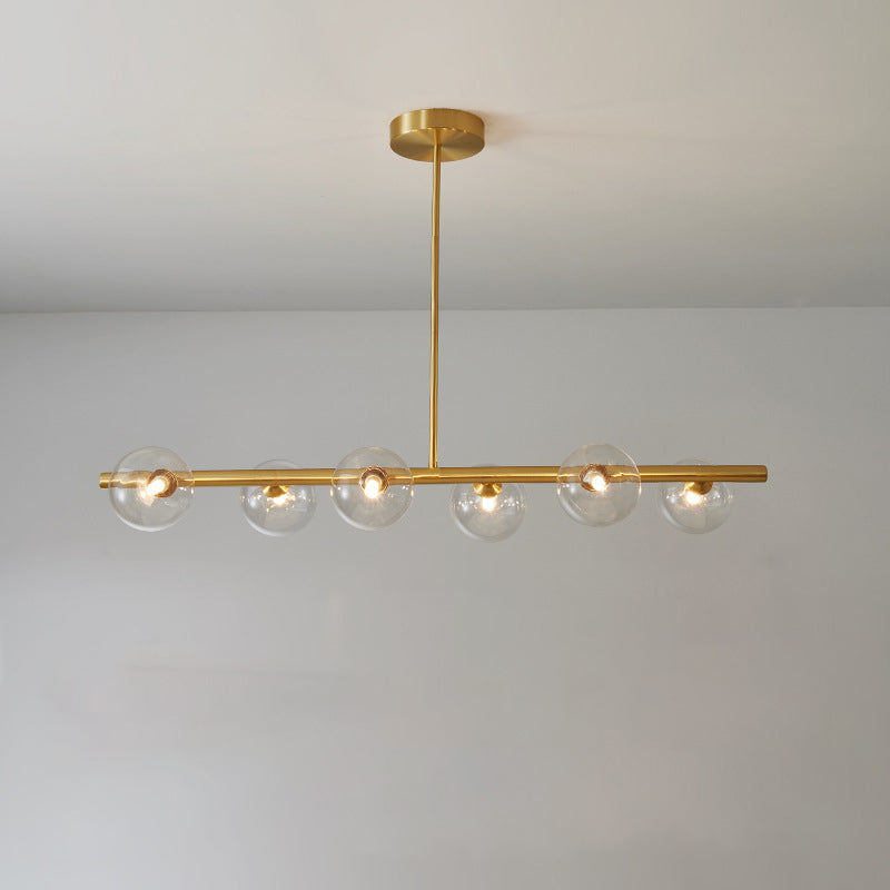 Simplicity Ball Island Light Kit Glass Dining Room Pendant Lighting Fixture in Brass 6 Brass Clear Clearhalo 'Ceiling Lights' 'Glass shade' 'Glass' 'Island Lights' Lighting' 2039095