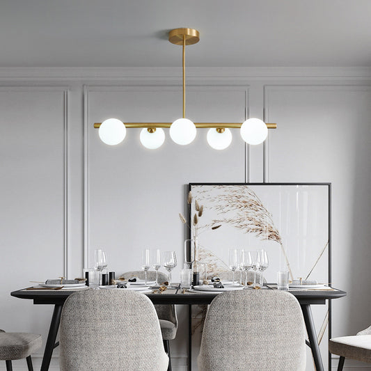Simplicity Ball Island Light Kit Glass Dining Room Pendant Lighting Fixture in Brass 5 Brass Milk White Clearhalo 'Ceiling Lights' 'Glass shade' 'Glass' 'Island Lights' Lighting' 2039096