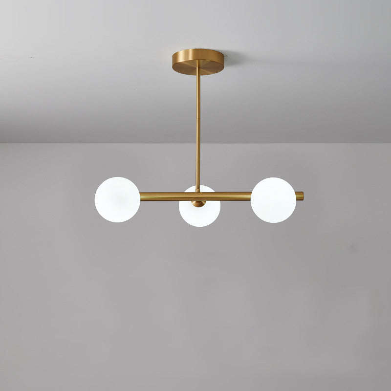Simplicity Ball Island Light Kit Glass Dining Room Pendant Lighting Fixture in Brass 3 Brass Milk White Clearhalo 'Ceiling Lights' 'Glass shade' 'Glass' 'Island Lights' Lighting' 2039099