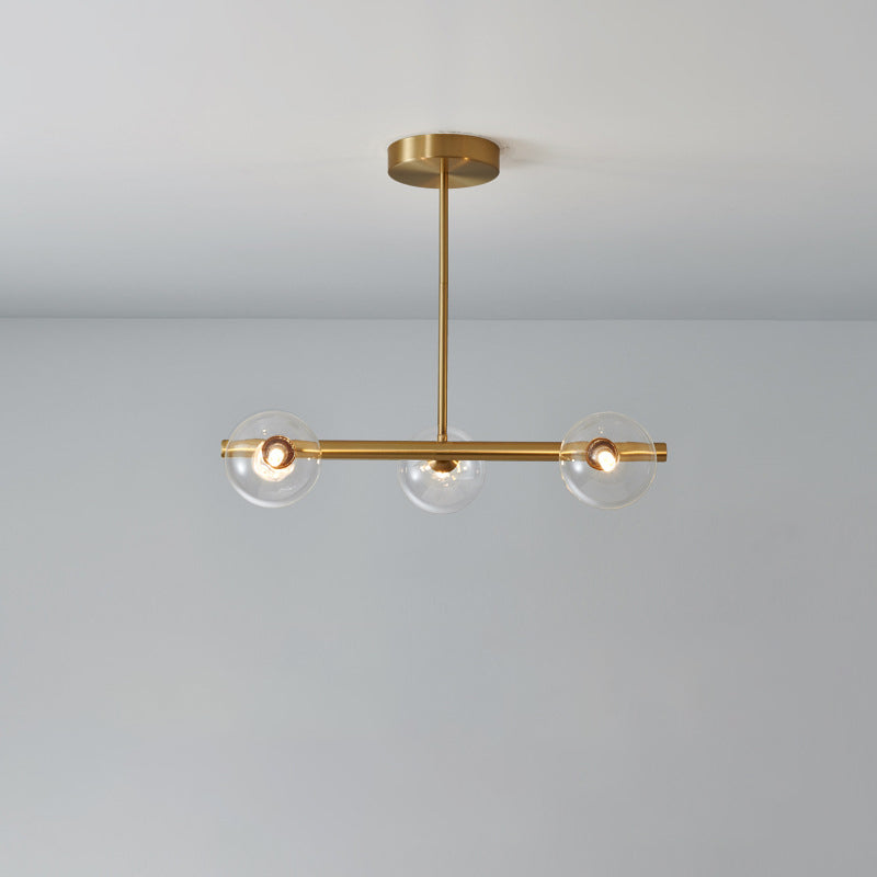 Simplicity Ball Island Light Kit Glass Dining Room Pendant Lighting Fixture in Brass 3 Brass Clear Clearhalo 'Ceiling Lights' 'Glass shade' 'Glass' 'Island Lights' Lighting' 2039100
