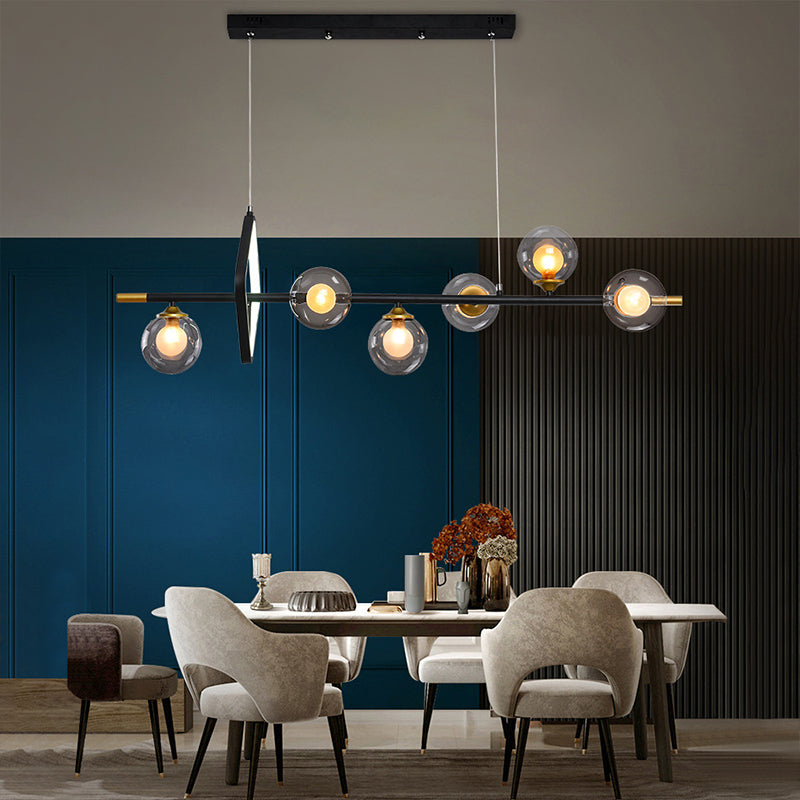 Molecular Dining Room Island Pendant Light Dual Glass 6-Light Modernism Hanging Lamp Kit with Metal Frame Black Square Clearhalo 'Ceiling Lights' 'Close To Ceiling Lights' 'Glass shade' 'Glass' 'Island Lights' Lighting' 2039113