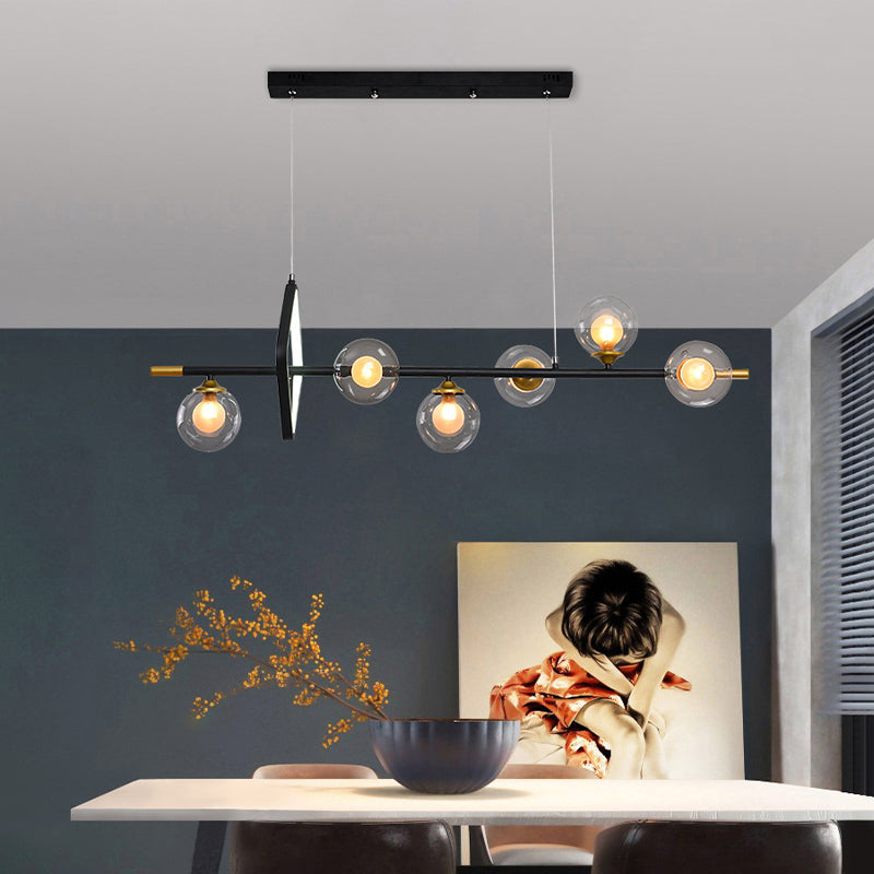 Molecular Dining Room Island Pendant Light Dual Glass 6-Light Modernism Hanging Lamp Kit with Metal Frame Clearhalo 'Ceiling Lights' 'Close To Ceiling Lights' 'Glass shade' 'Glass' 'Island Lights' Lighting' 2039115